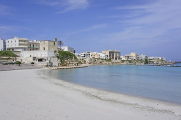 Fototapeta na wymiar Italy, Puglia, view of the new part of the city of Otranto on the strait, referred to as the road of Otranto.