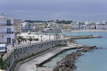 Fototapeta na wymiar Italy, Puglia, Otranto, view from the castle to the bay, referred to as the road of Otranto