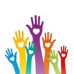 Fototapeta premium bunte Hände mit Herzen - Freundschaft Freude