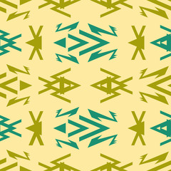 Seamless abstract geometric pattern in olive green, teal, light yellow