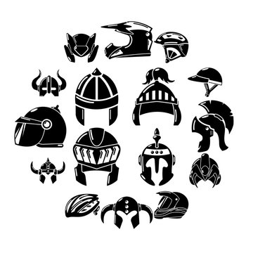 Helmet icons set. Simple illustration of 16 helmet vector icons for web