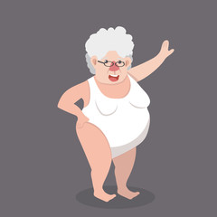 elderly woman of a sexy girl wearing swim suit