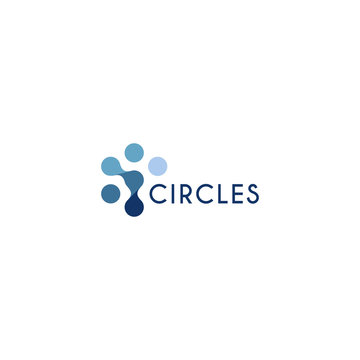Abstract innovation symbol, unusual stylized human from circles. Isolated circular icon on white background. scientific laboratory equipment, science symbol. Blue water unusual shape logotype.