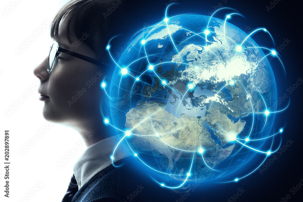 Poster Global network concept. elements of this image furnished by NASA. 3D rendering.