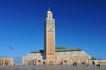 Fototapeta na wymiar The Hassan II Mosque or Grande Mosquee Hassan II, a mosque in Casablanca Morocco. It is the largest mosque in Morocco and the 13th largest in the world.