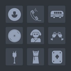 Premium set of fill icons. Such as avatar, disc, japan, street, ice, play, traffic, internet, business, red, wine, communication, user, alcohol, bucket, game, sign, beautiful, cd, transportation, call