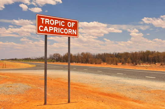 Tropic of capricorn metal sign marker, Western Australia.