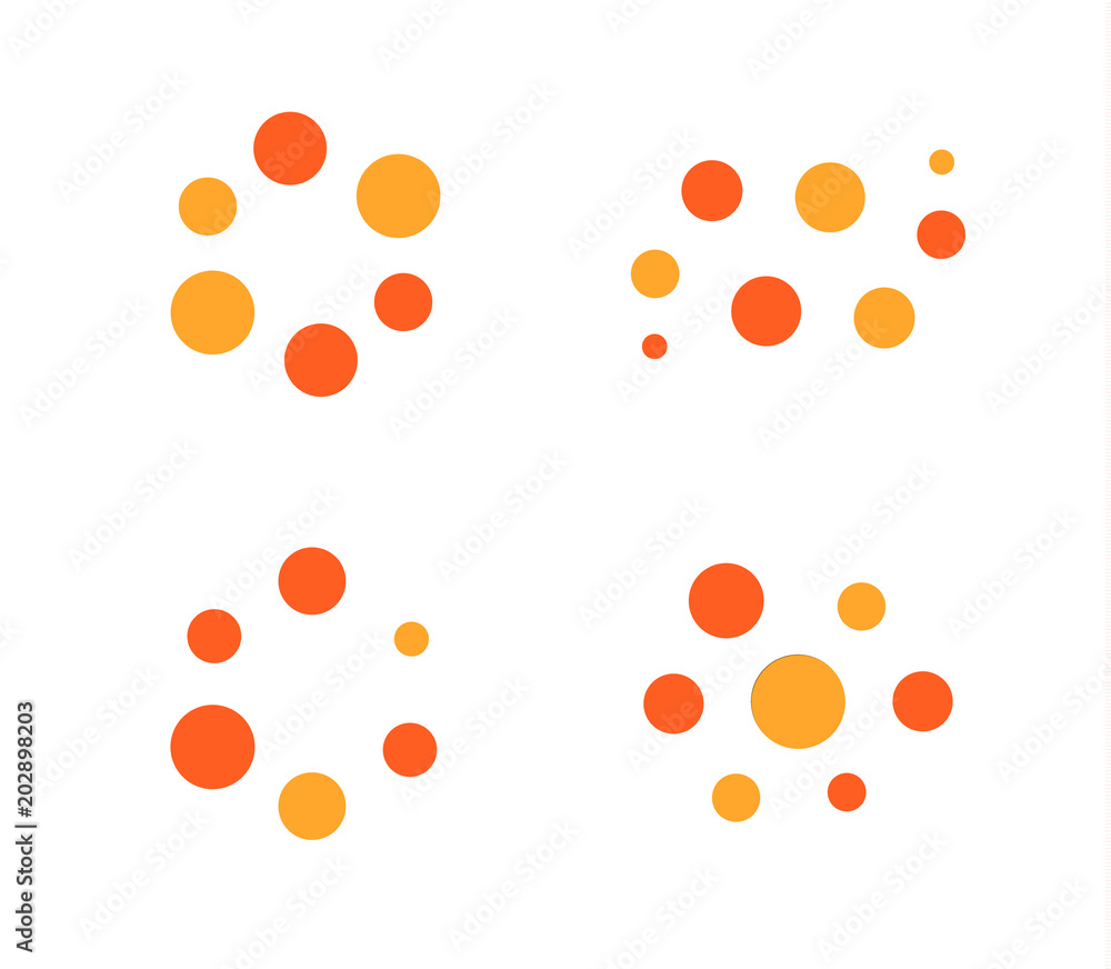 Aufkleber Loading process vector icon set. Orange and red light lamp indicator icons. Abstract sun from dots, summer logo from circles. Vector illustrations on white background.