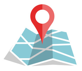 flat color location icon on paper map - 202898606