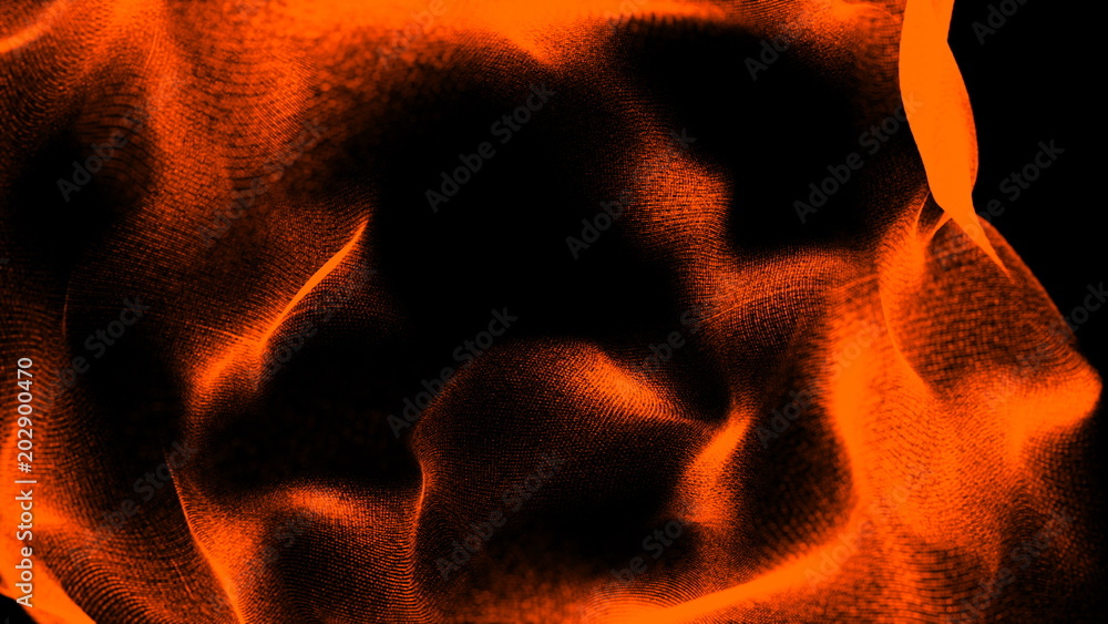 Poster defocused illuminated particles of wrinkled cloth, 3d background, computer rendering