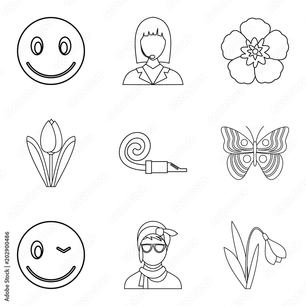 Poster ladyship icons set. outline set of 9 ladyship vector icons for web isolated on white background