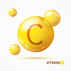 Realistic Detailed 3d Vitamin C Background Card. Vector
