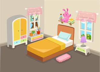 Vector illustration of a bedroom interior with a bed vector