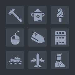 Premium set of fill icons. Such as stick, technology, cold, plane, summer, travel, tag, vessel, restaurant, fruit, price, city, spanner, screwdriver, sale, airplane, dessert, sea, house, hammer, work