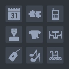 Premium set of fill icons. Such as clothing, pool, white, schedule, medical, dinner, technology, old, water, date, family, phone, food, beauty, hospital, event, table, mobile, high, timetable, girl