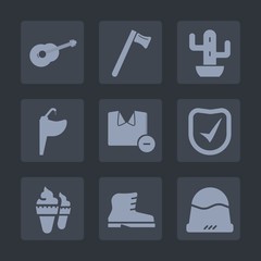 Premium set of fill icons. Such as security, screwdriver, tap, spanner, leather, guitar, clothes, string, faucet, equipment, cap, fashion, electric, repair, water, music, clothing, cactus, man, shirt