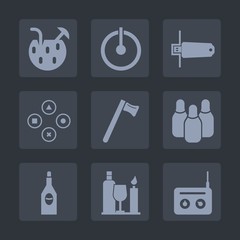 Premium set of fill icons. Such as fun, wine, control, sport, alcohol, tropical, hammer, sound, button, gaming, party, cold, tool, energy, technology, media, web, cone, play, music, construction, off