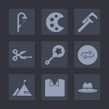 Premium set of fill icons. Such as new, wash, texas, west, replacement, brush, industrial, color, home, hat, toy, clothing, palette, water, bathroom, head, rattle, object, tool, service, bath, cowboy