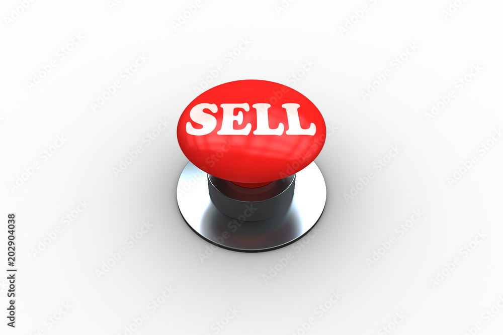 Poster the word sell on digitally generated red push button