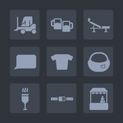 Premium set of fill icons. Such as school, rucksack, speech, truck, supermarket, belt, market, transportation, chat, drink, shirt, vehicle, clothing, shop, cold, backpack, cargo, alcohol, red, store