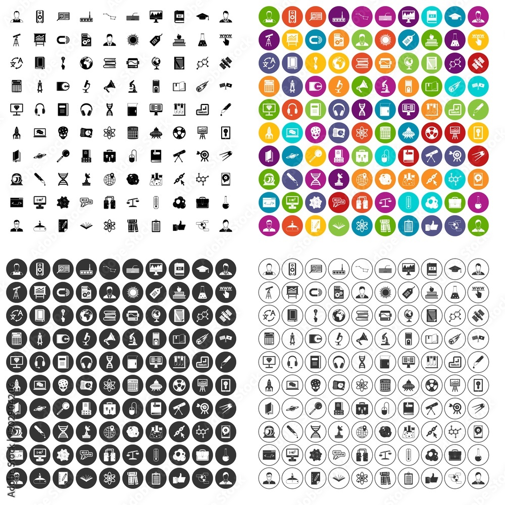 Poster 100 researcher science icons set vector in 4 variant for any web design isolated on white