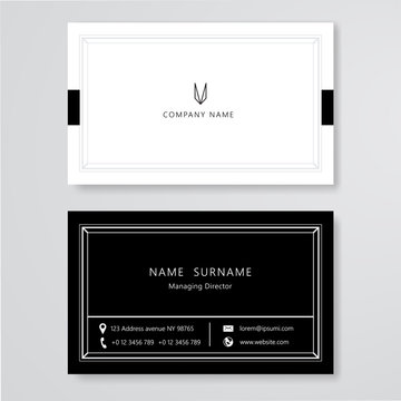 White and black business card clean design vector template