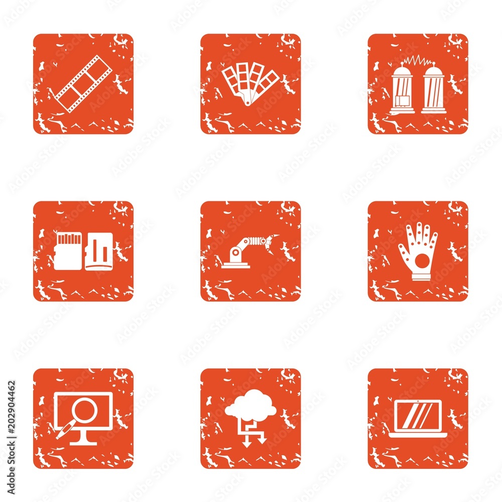 Poster wireless protection icons set. grunge set of 9 wireless protection vector icons for web isolated on 