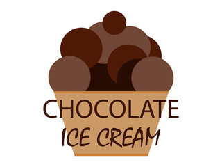 Chocolate ice cream in a waffle basket on a white background. Vector illustration