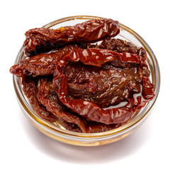 Canned Sundried or dried tomato halves in glass bowl