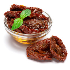 Canned Sundried or dried tomato halves in glass bowl