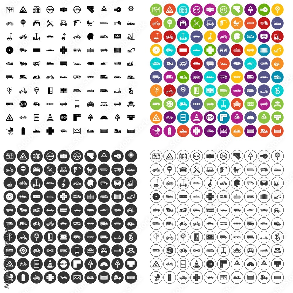 Poster 100 road icons set vector in 4 variant for any web design isolated on white