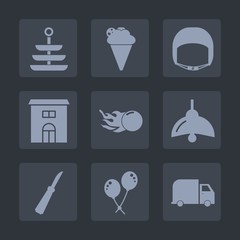 Premium set of fill icons. Such as bulb, white, builder, astronomy, meal, work, construction, decoration, safety, industrial, strawberry, estate, lamp, restaurant, dessert, ice, birthday, lunch, food