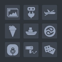 Premium set of fill icons. Such as paper, power, hairdryer, frame, ship, japanese, mon, sound, food, energy, photo, flight, airplane, sweet, vessel, picture, photography, dessert, travel, dice, radio