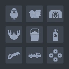 Premium set of fill icons. Such as spring, bird, work, construction, object, celebration, food, christmas, nature, spray, truck, fun, water, traditional, technology, egg, fire, crab, decoration, play