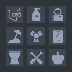 Premium set of fill icons. Such as sea, oar, mask, cooler, doughnut, soap, earth, canoe, cake, water, heart, music, dessert, care, hygiene, cold, palm, science, underwater, percussion, beach, bottle