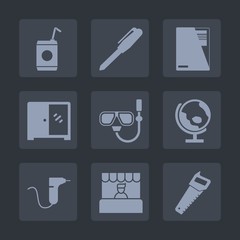 Premium set of fill icons. Such as business, pen, world, saw, pencil, home, soft, snorkel, drill, drink, clinic, food, work, water, paper, refreshment, office, dentist, furniture, ice, supermarket