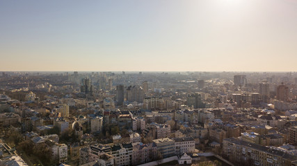View of the city of Kiev from a bird's eye view in spring