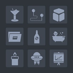 Premium set of fill icons. Such as shower, lime, bottle, place, map, report, point, ufo, sign, wax, flame, location, technology, spaceship, element, document, bar, fire, direction, position, file, ice