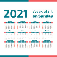 Simple 2021 year calendar