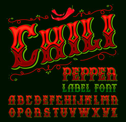 "Chili pepper" typeface set. Hand crafted font for festival or celebration events in traditional Mexican style.	