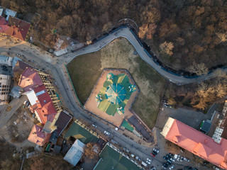 St. Andrew's church aerial top view in city Kiev, Ukraine