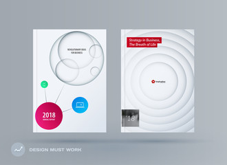 Brochure design paper-cut template. Colourful creative abstract set, annual report with circles shadows for branding.