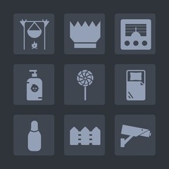 Premium set of fill icons. Such as hot, antenna, surveillance, sport, signal, candy, fence, bed, soap, jewelry, smoke, campfire, camp, fire, bowling, wave, security, fun, beautiful, ball, cone, royal