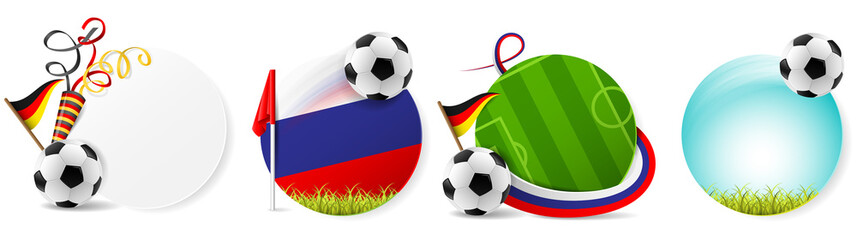 Fototapeta premium Fußball WM EM Buttons Set mit Rasen