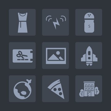 Premium set of fill icons. Such as spice, technology, airplane, flight, ecology, spaceship, sun, female, picture, craft, pepper, estate, price, world, art, real, rocket, plane, wind, elegance, dress