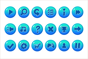 Glossy blue Buttons for all kinds of Casual, Cartoons elements for games assets