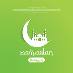 Ramadan Kareem islamic greeting card design with element of moon and dome mosque. background Vector illustration.
