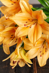 Fototapeta na wymiar Sensual bouquet of beautiful orange lilies flowers close up