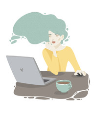 Women with laptop. Vector illustration. Fashion illustration