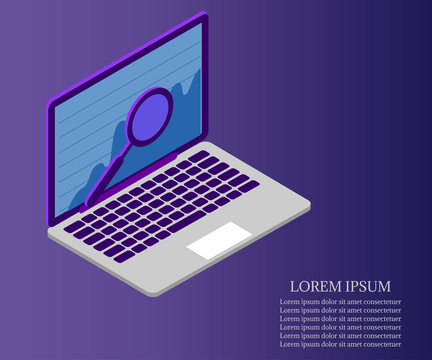 Business analysis, laptop, 3d violet